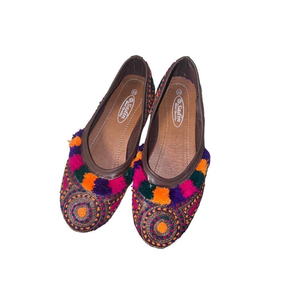 Sadin Multicolored Pakistani Khussa Shoes Flats Slip On Slippers size 8